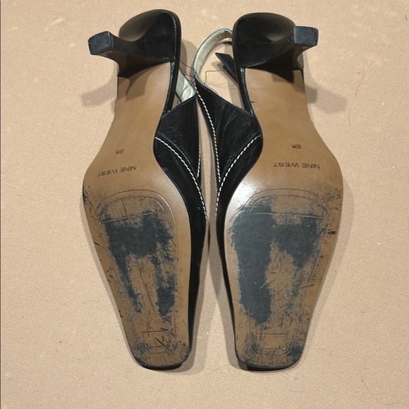 Nine West Black Leather Slingback Square-Toe Heels - Picture 3 of 4